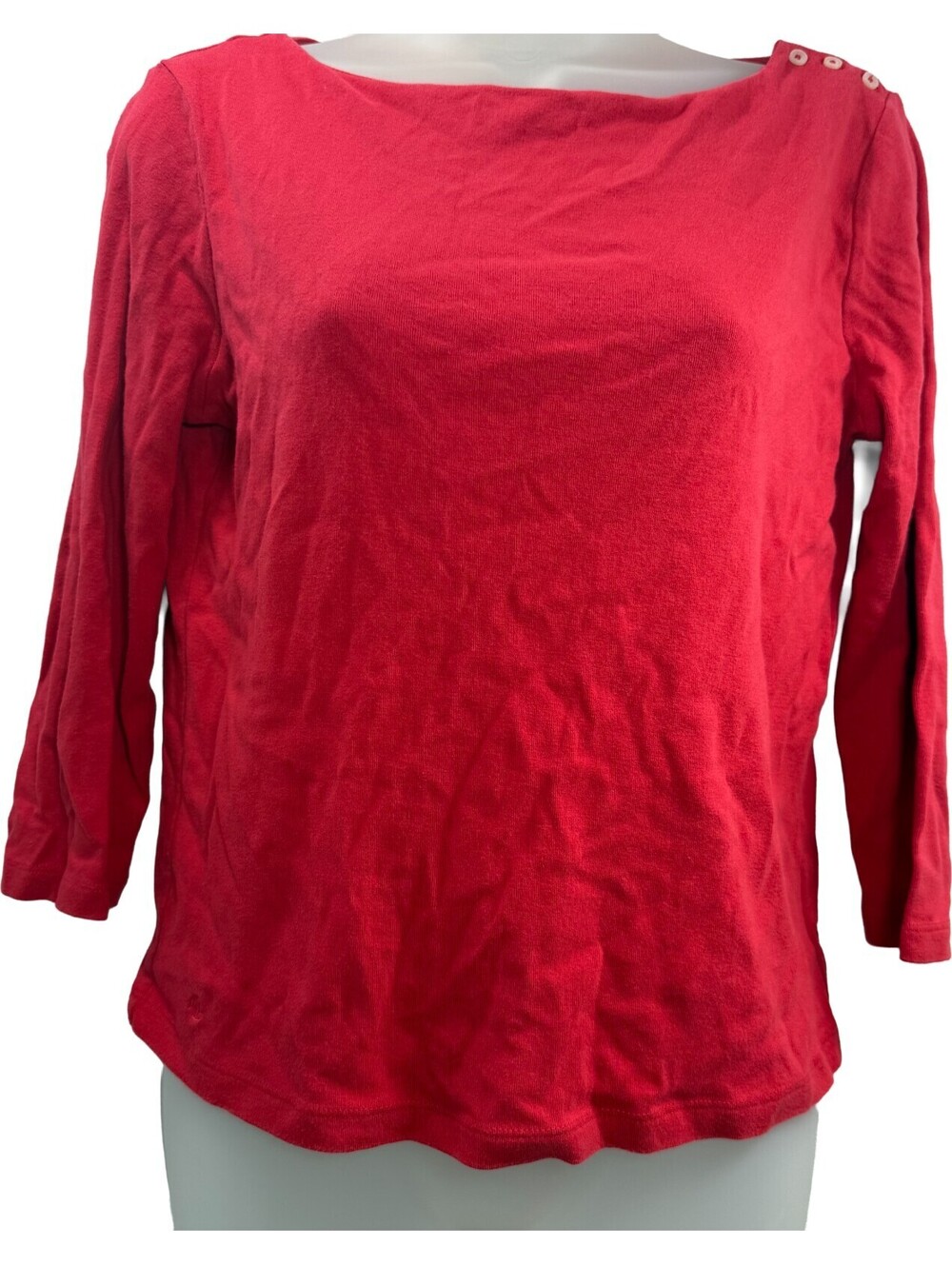 Lauren Ralph Lauren Women's Red Boat Neck 3/4 Sleeve Top Medium Button Detail